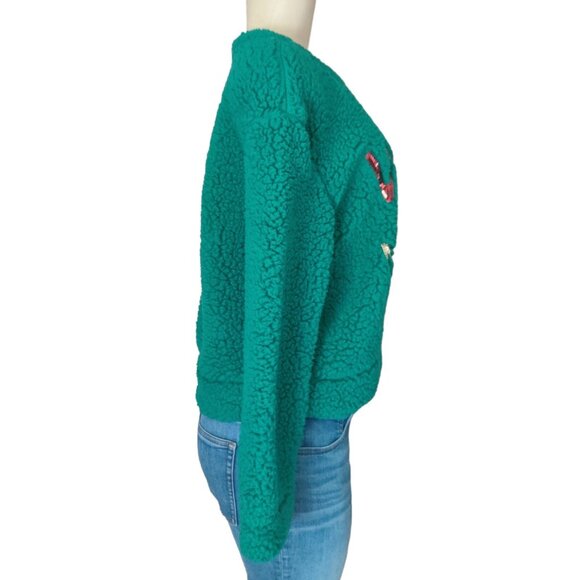 Wallflower Christmas Holiday Sweater Juniors Size Medium Green Sherpa Winter - Picture 4 of 12